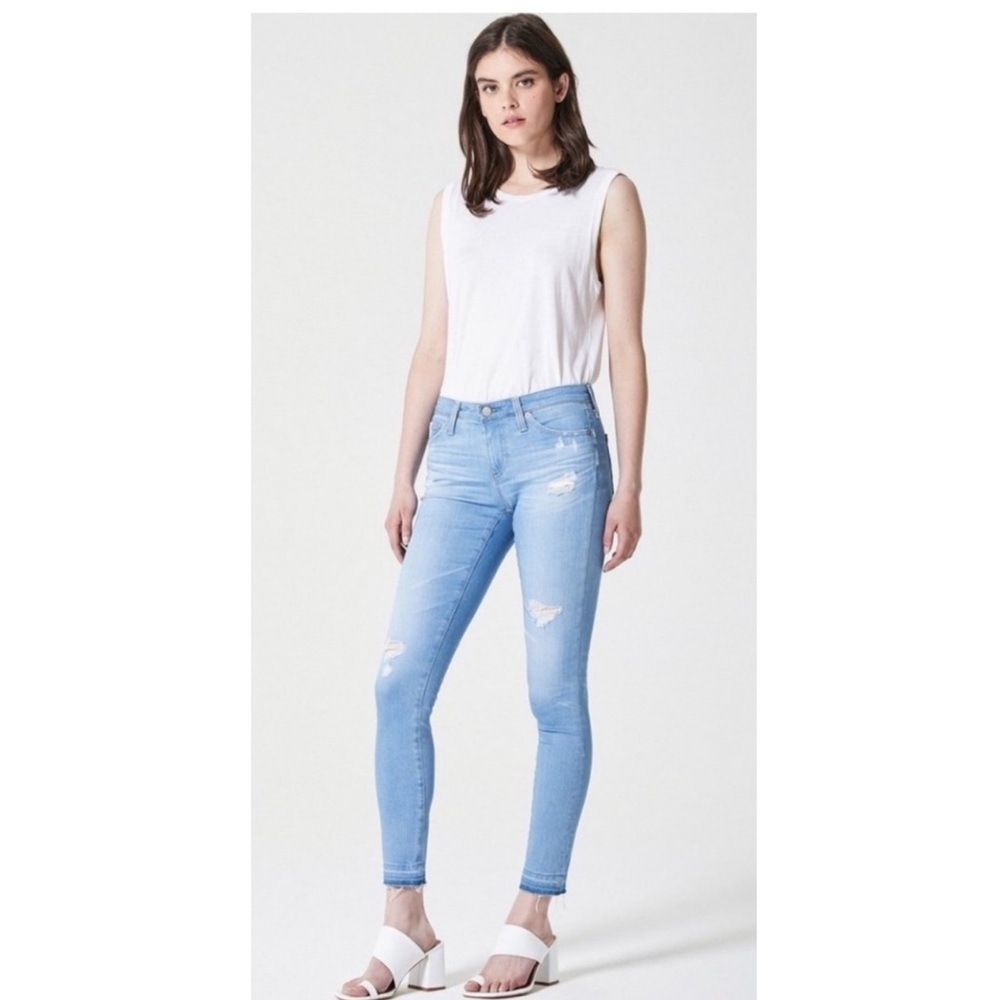 AG Legging Ankle Jeans with Destroyed Hem.